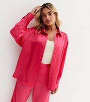 New Look Petite Pink Satin Long Sleeve Shirt